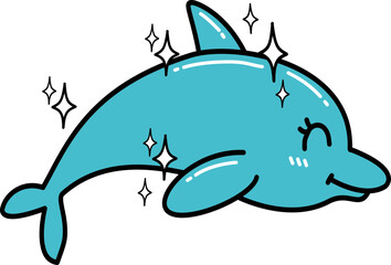 Retro groovy Summer Cartoon Dolphin Illustration with Sparkles