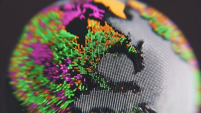 Abstract colorful pixelated globe map design