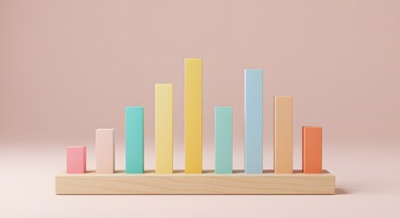 Colorful Bar Graph Chart Illustration on Pastel Pink Background