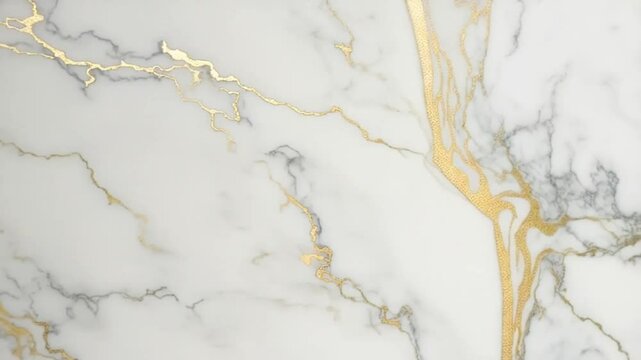Close up shot of white marble with gray and gold veins running throughout the surface area texture background texture video