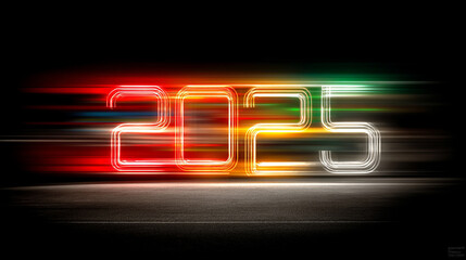 Bold 3D "2025"  or "2027" stands out against a softly blurred background with space for captions on the side. Symbolizes futuristic innovation, progress, and new beginnings in a modern design style.

