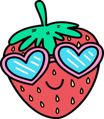 Retro Groovy Summer Cartoon Strawberry with Sunglasses Illustration