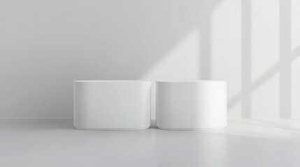 Two White Cylindrical Platforms on a White Surface