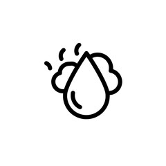 Rain Drop Icon: A simple, line art icon depicting a single rain drop falling from a cloud. Clean and modern design, perfect for weather apps or presentations.