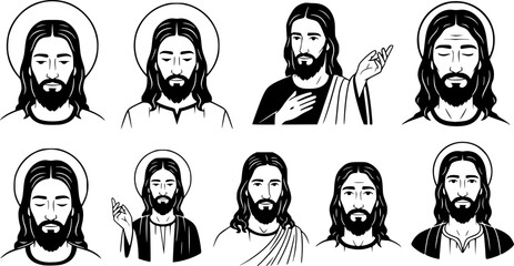 Black and white graphic of jesus christ with beard