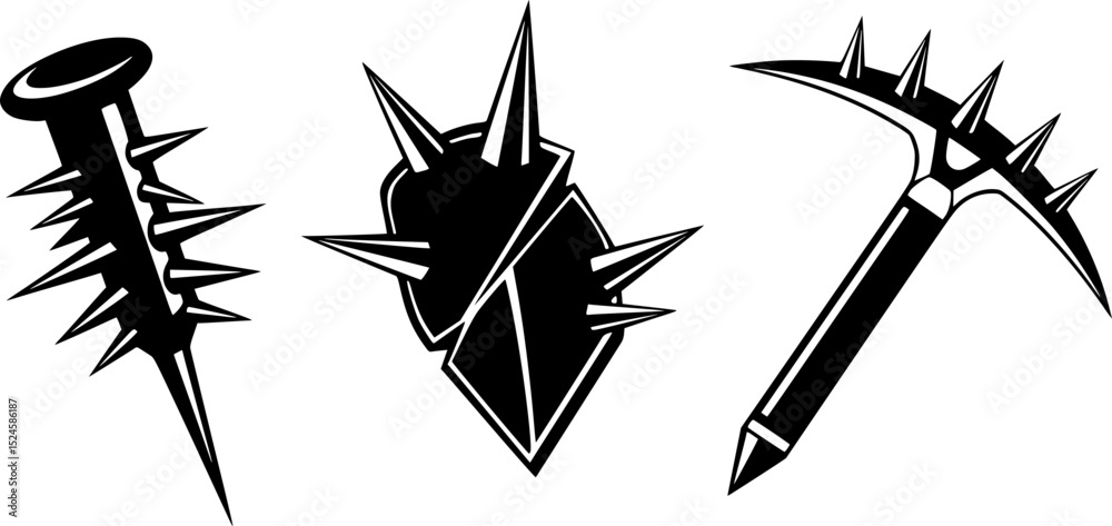 Wall mural three sharp objects with spikes in black and white