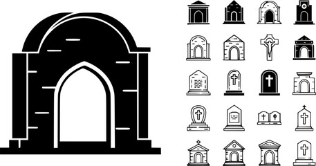 Illustration of a mausoleum with arched entrance