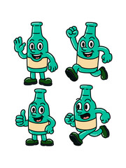 Happy Cartoon Bottle Character Set with Energetic Poses