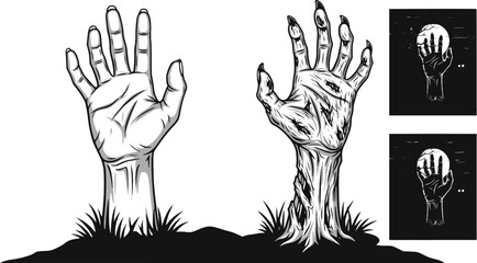 Obraz premium human hand, Zombie hand rising from ground on halloween night