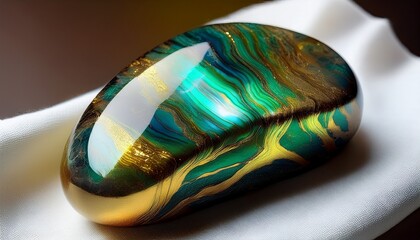 Andesin-Labradorit mit Gold- und Gr&uuml;nt&ouml;nen auf wei&szlig;em Tuch