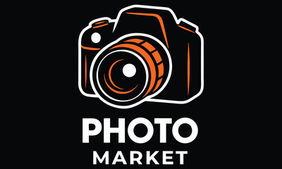 Camera logo design photo market black orange white