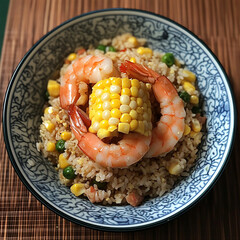 Shrimp fried rice with corn and peas