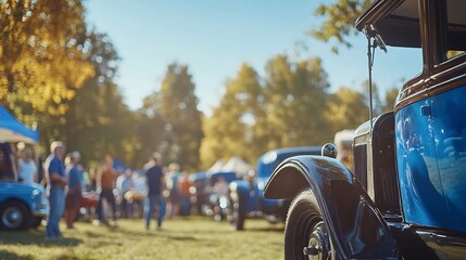 Classic car gathering: A vibrant celebration of vintage automobiles in a park