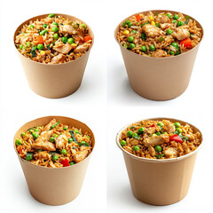 a box of rice with chicken and vegetables