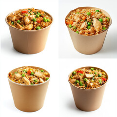 a box of rice with chicken and vegetables