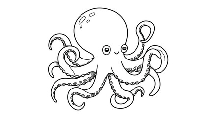 Naklejka premium Cute Cartoon Octopus with Smiling Face – Sea Animal Vector Illustration