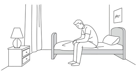 Lonely Man Sitting on Bed – Depression and Sadness Illustration