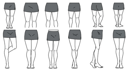 Female Leg Pose Illustration Set – Fashion Silhouettes in Skirt