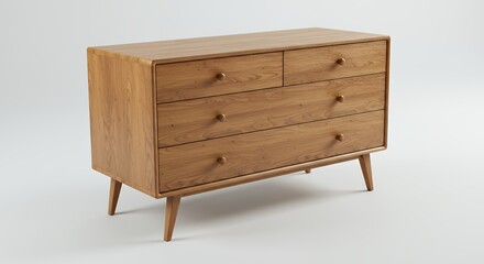 Mid Century Modern Five Drawer Wooden Chest of Drawers  Stylish Home Furniture