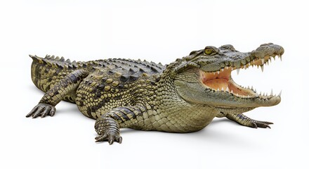 Naklejka premium Magnificent Nile Crocodile Open Mouth on White Background Wildlife Photography
