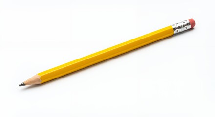 A Classic Yellow Pencil on White Background: Simple Stationery Photography
