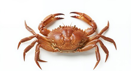 A Detailed Close-Up View of a Cooked Red Crab on a White Background, Highlighting its Texture and Claws