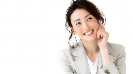 Smiling Asian Businesswoman Thinking