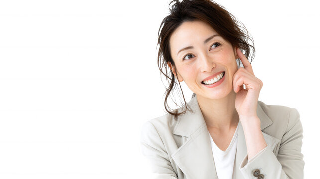 Smiling Asian Businesswoman Thinking