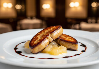 Obraz premium morceaux de foie gras cuisiné (poêlé) dans une assiette