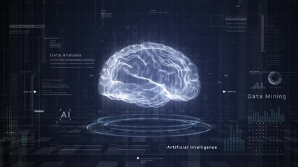 Futuristic Artificial Intelligence Brain with Data Mining, Big Data Analytics, and Neural Network Visualization on Digital Interface, Technology AI Concept Background - Powered by Adobe