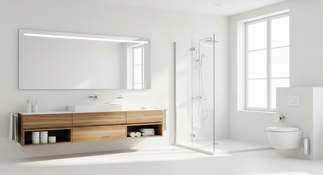 Modern minimalist bathroom interior design - Powered by Adobe