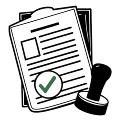 Approved document checklist with rubber stamp graphic