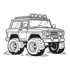 Cartoon funny off road truck suitable for coloring pages - vector illustration