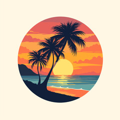 Tropical Sunset Silhouette: Palm Trees on a Beach at Dusk