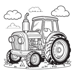 Cartoon farm tractor suitable for coloring pages - vector illustration