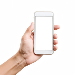 A close-up of a hand holding a smartphone with a blank screen ready for customization or use.