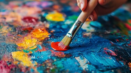 Creative Artistic Process with Brush and Vibrant Paint Palette