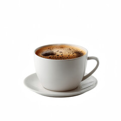 Fototapeta premium A steaming cup of coffee on a white saucer, perfect for a cozy morning or afternoon boost.
