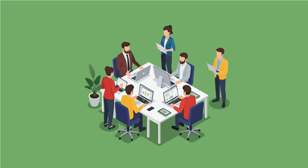 Fototapeta premium Office team collaborating in a meeting room setup