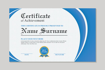 Simple achievement certificate template with blue gradient, certificate or appreciation template
