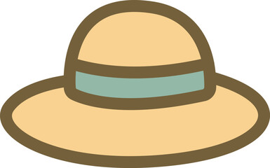 Straw Hat with Ribbon Decoration Flat Illustration