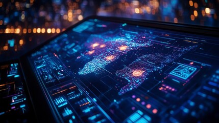 Digital Map with Data Visualization and Technology Interface Overlay