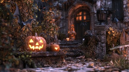 Halloween gothic mansion entrance