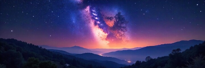 Fototapeta premium A breathtaking night sky ablaze with countless stars, illuminating the landscape below with a celestial glow Perfect for astronomy, space, and nature themes , universe exploration, stars