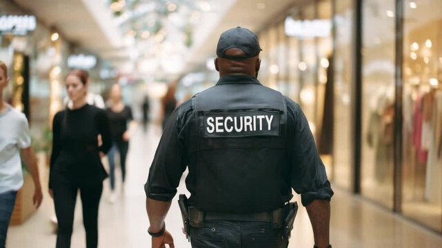 Security guard guy walking around a shopping mall