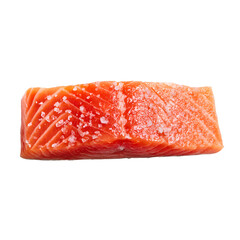 Raw fresh salmon fillet placed cleanly isolated on a transparent background