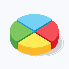 Obraz premium A modern 3D-style pie chart with soft shading and distinct segments, useful for stats and visual storytelling.