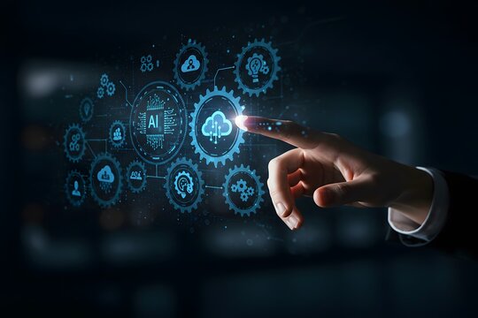 Smart industry 4.0, automation and optimisation concept on virtual. Business and modern technology concept. human hand with gears