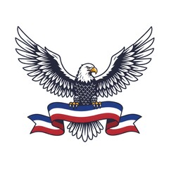 Obraz premium Flying American eagle with outstretched wings, a patriotic symbol, in a illustration design