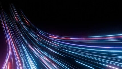 Seamless loop. Curved Streams of Neon Blue and Pink Light Representing High-Speed Data Transmission in a Futuristic Digital Network. Light trails background